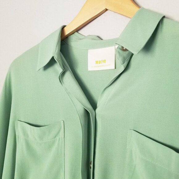 Maeve Anthropologie Sandbridge Pistachio Green Tie Front Button Down Shirt S $88 - Picture 5 of 15